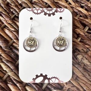 New Handmade Steampunk Gear Dangle Earrings (1.5" long x 0.75" wide) (Version 18